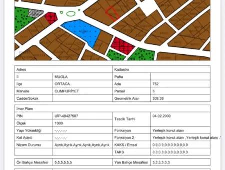 Ortaca Cumhuriyetde 508 M2 Arsa Ve Müstakil Ev Satılık